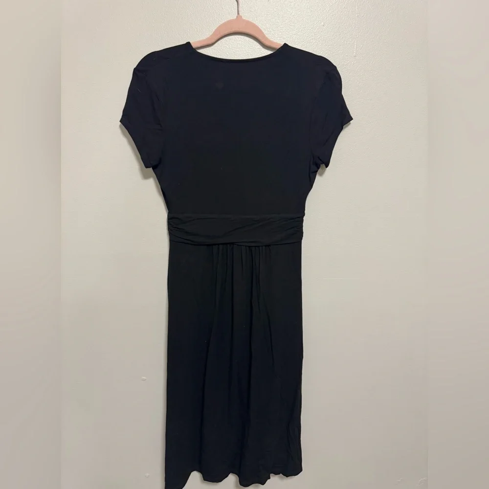 Boden Lola Dress Jersey Faux Wrap Knee Length Pockets Pleated Black - Picture 4 of 8